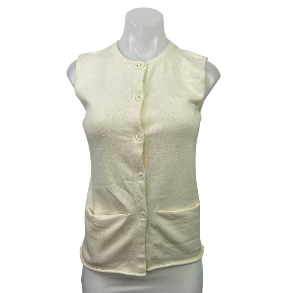 Lioness Cream Sleeveless Knit Button Down Crew Neck Cardigan Vest Top Size M